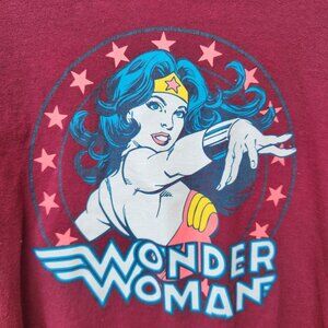 Burgundy Mid-drift Wonder Woman Long Sleeve Tee Shirt Size Large